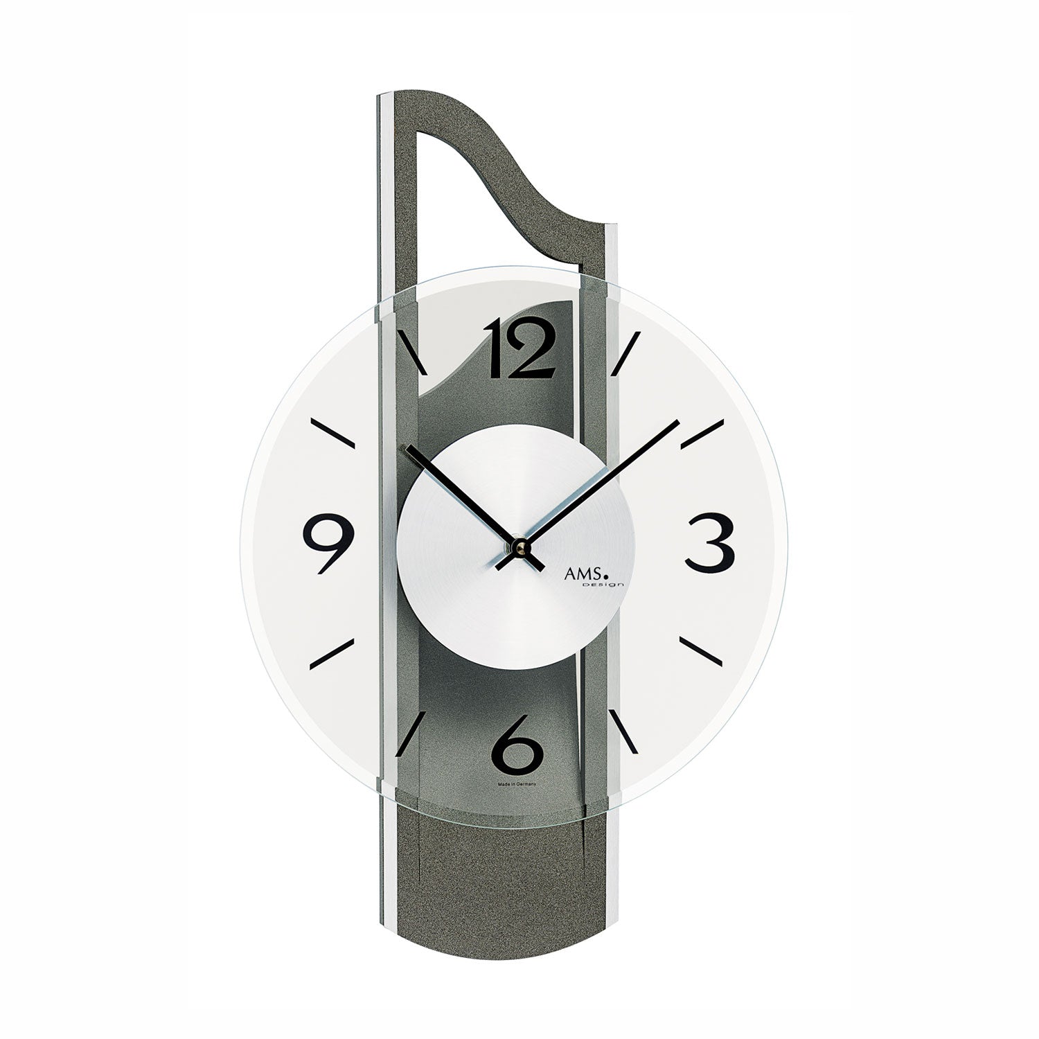 AMS W9682 Wanduhr Anthrazit • Holzgehäuse mit Aluminium-Auflage • Facettiertes Mineralglas