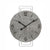 Wanduhr mit grauem Zifferblatt, schwarzen Ziffern und Zeigern, Metallrahmen, Quarzwerk