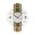 Runde Wanduhr mit weißem Ziffernblatt, schwarzen Zeigern, AMS-Logo und Holzgehäuse