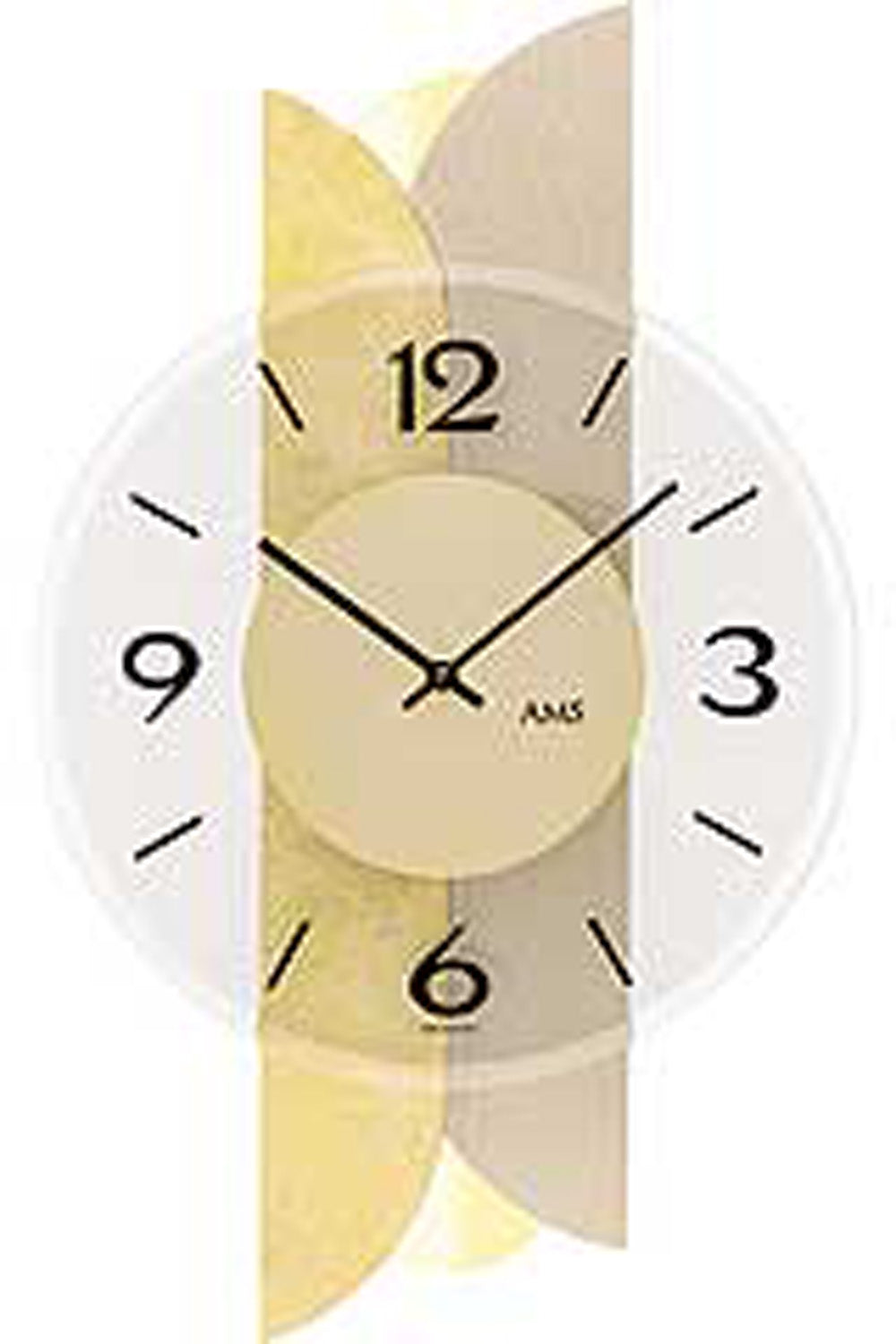 AMS W9643 Wanduhr Gold-Antik-Messing • Quarzwerk • Facettiertes Mineralglas