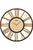 Wanduhr mit rundem Holz-/Metallrahmen, beigem Zifferblatt und goldenen Indexlinien