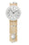 Wanduhr mit rundem weißem Ziffernblatt, schwarzen Zeigern und Holzpendel