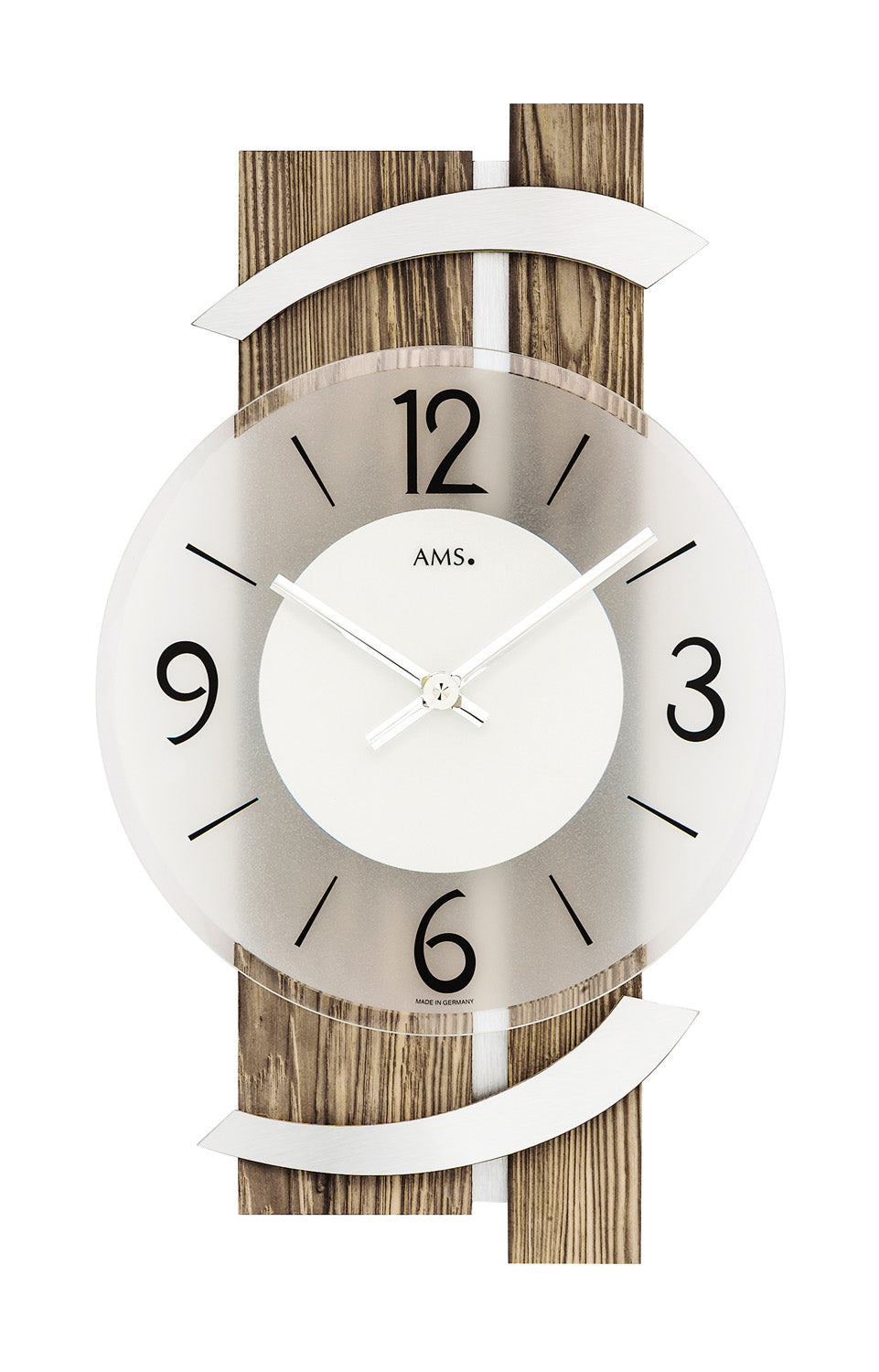 AMS W9545 Wanduhr Nussbaum/Aluminium • Mineralglas facettiert • Quarzwerk