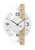 Wanduhr aus bedrucktem Mineralglas mit weißen Ziffern und Holzdekor, schwarze Zeiger
