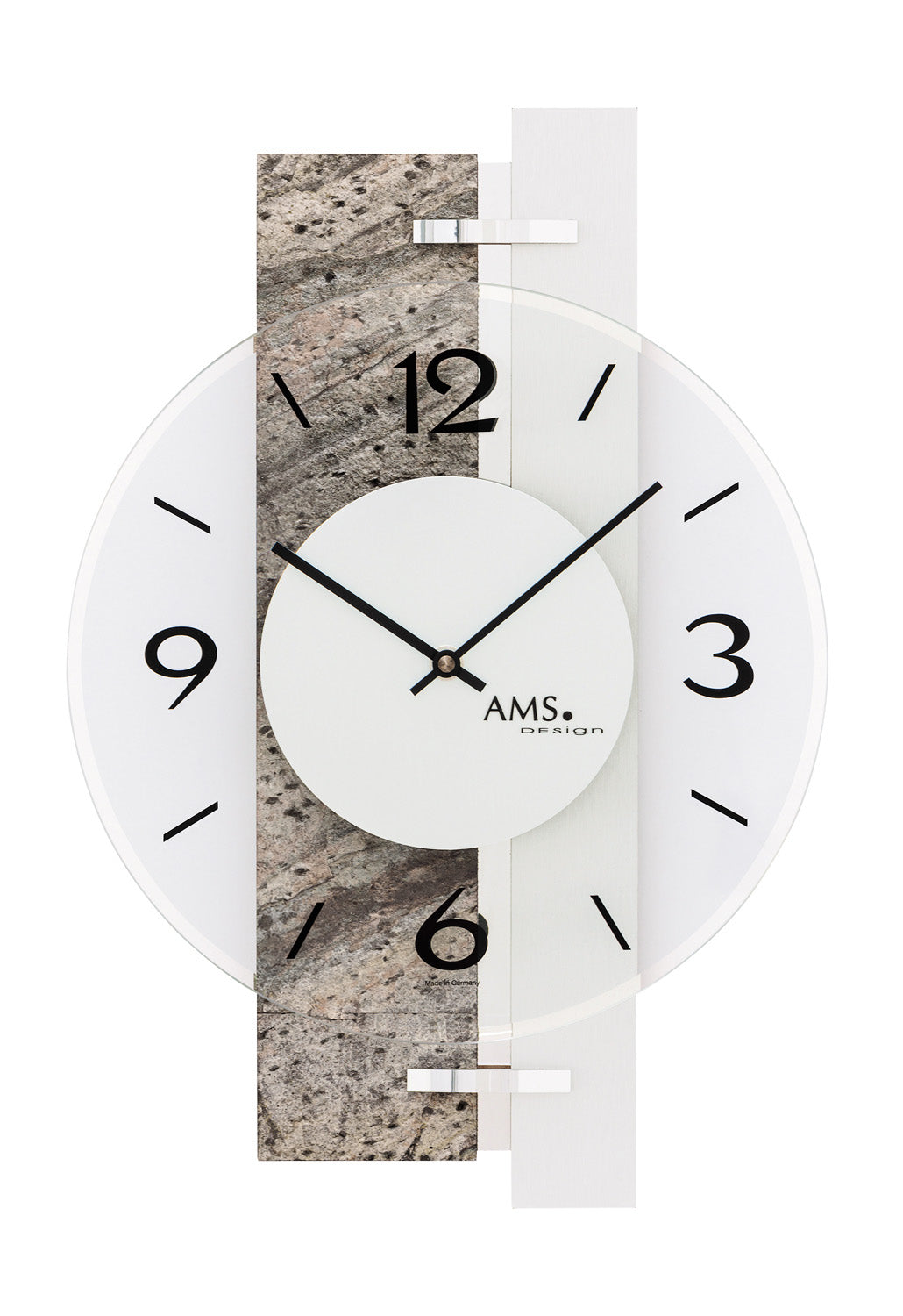AMS W9558 Wanduhr Naturstein/Aluminium • Quarzwerk • Bedrucktes Mineralglas