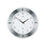Wanduhr mit silbernem Metallrahmen, weißem Zifferblatt, Zeigern und AMS-Logo