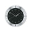 Runde Wanduhr mit silbernem Aluminiumrahmen und schwarzem Ziffernblatt, Zahlen