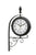 Wanduhr mit schwarzem Zifferblatt und verziertem Metallgestell, Mineralglas