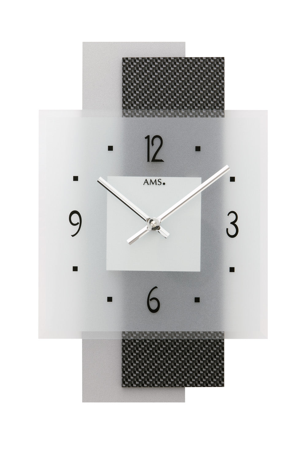 AMS W9243 Wanduhr Braun/Grau • Carbon-Applikation • Facettiertes Mineralglas