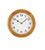 Wanduhr mit rundem Holzgehäuse, weißem Zifferblatt und schwarzen Zeigern