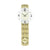 Wanduhr mit weißem Zifferblatt und goldfarbenem Pendelgehäuse, römische Zahlen