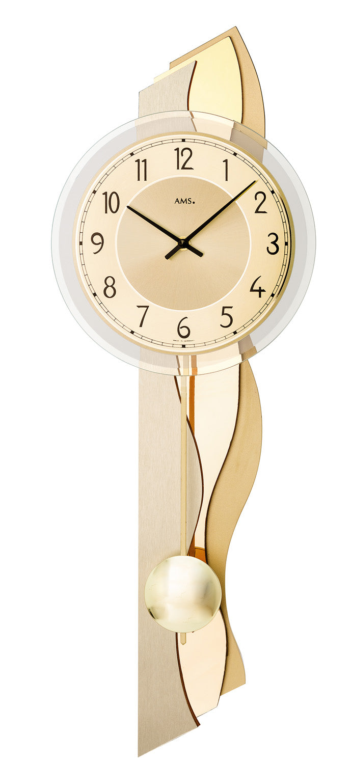 AMS W7477 Wanduhr Messing/Aluminium • Quarz-Pendelwerk • Facettiertes Mineralglas