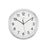Runde Wanduhr aus gebürstetem Aluminium mit weißem Zifferblatt und schwarzen Zeigern