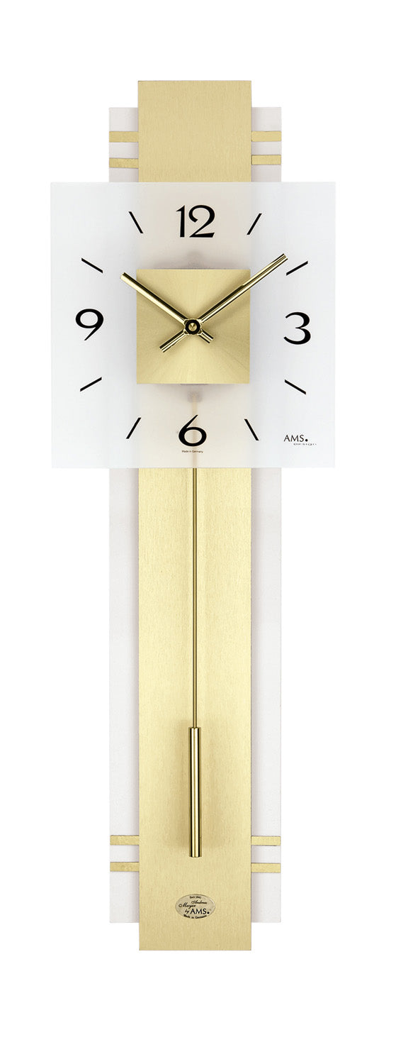 AMS Pendeluhr W7301 Wanduhr Nussbaum/Weiß • Quarz-Pendelwerk • Mineralglas