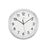 Runde Funk-Wanduhr mit silbernem Gehäuse, weißem Ziffernblatt und schwarzen Zeigern
