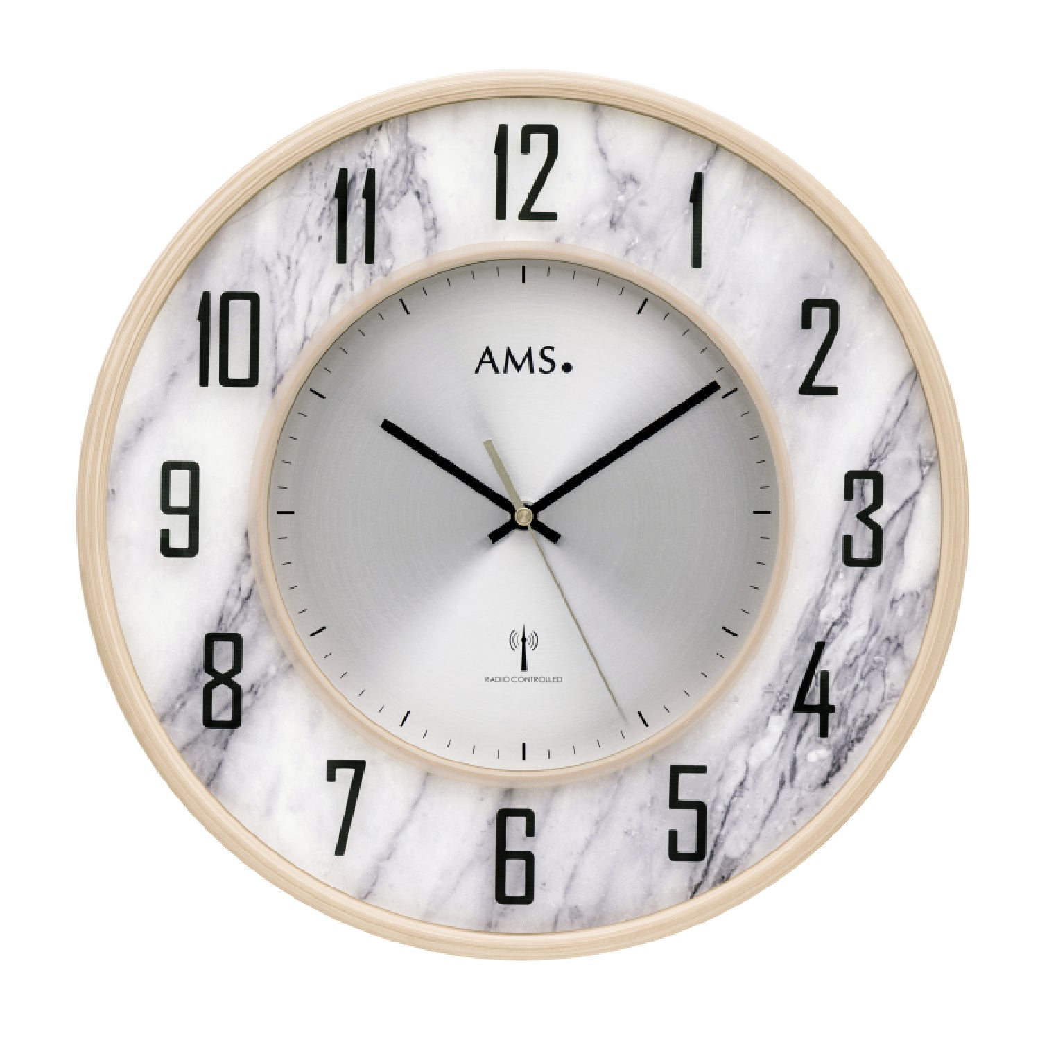 AMS Wanduhr mit marmorierter Ziffernblattoptik, römischen Zahlen und Quarzzeigern