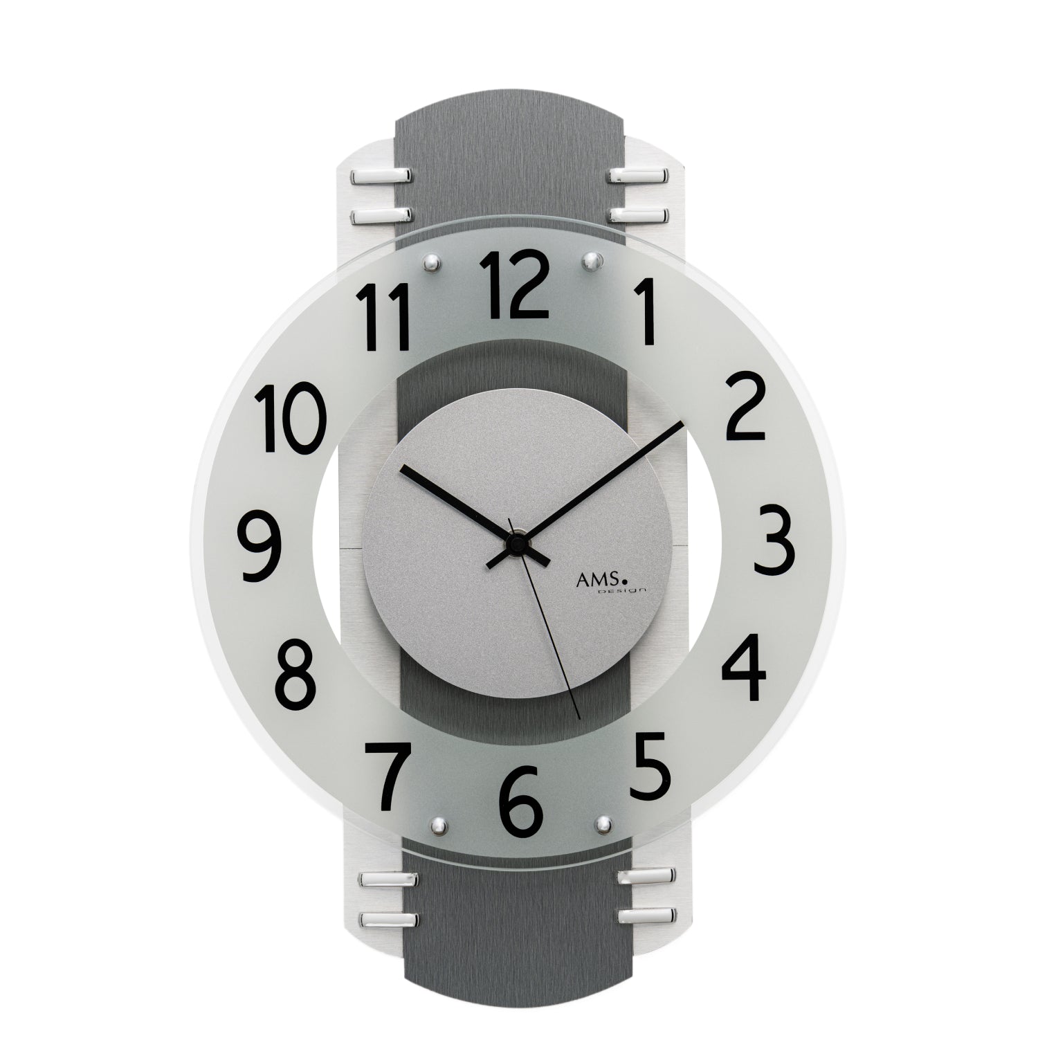AMS Funk-Wanduhr mit anthrazitfarbenem Zifferblatt und Holzgehäuse
