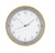 Wanduhr mit Holzrahmen, hellem Zifferblatt und aufgesetzten Zahlen, Zeiger und Sekundenmarken