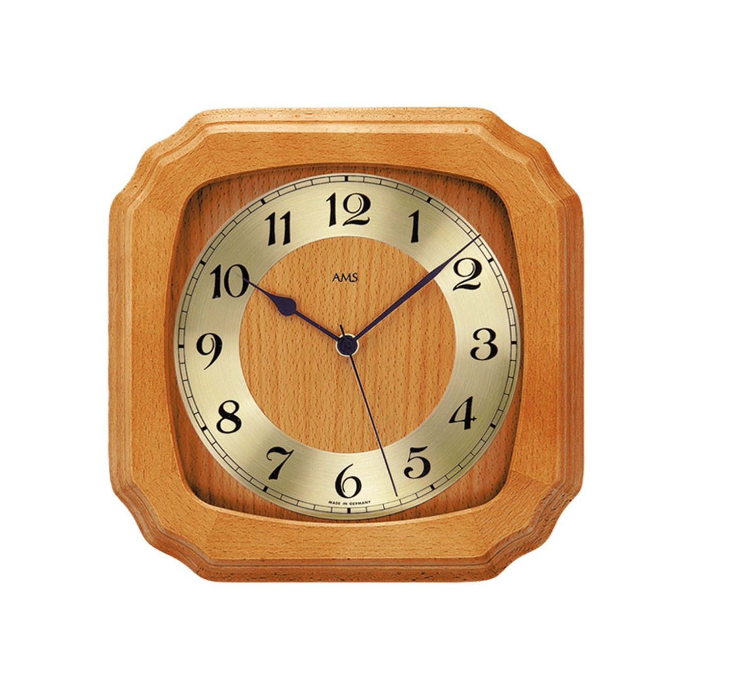 Funk-Wanduhr mit Kirschbaum-Holzgehäuse, rundem Zifferblatt und Mineralglas