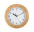 Wanduhr mit heller Holzumrandung, weißem Zifferblatt und schwarzen Zeigern, gewölbtes Mineralglas