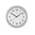 Funk-Wanduhr mit silbernem Rahmen und weißem Zifferblatt, schwarze Zeiger