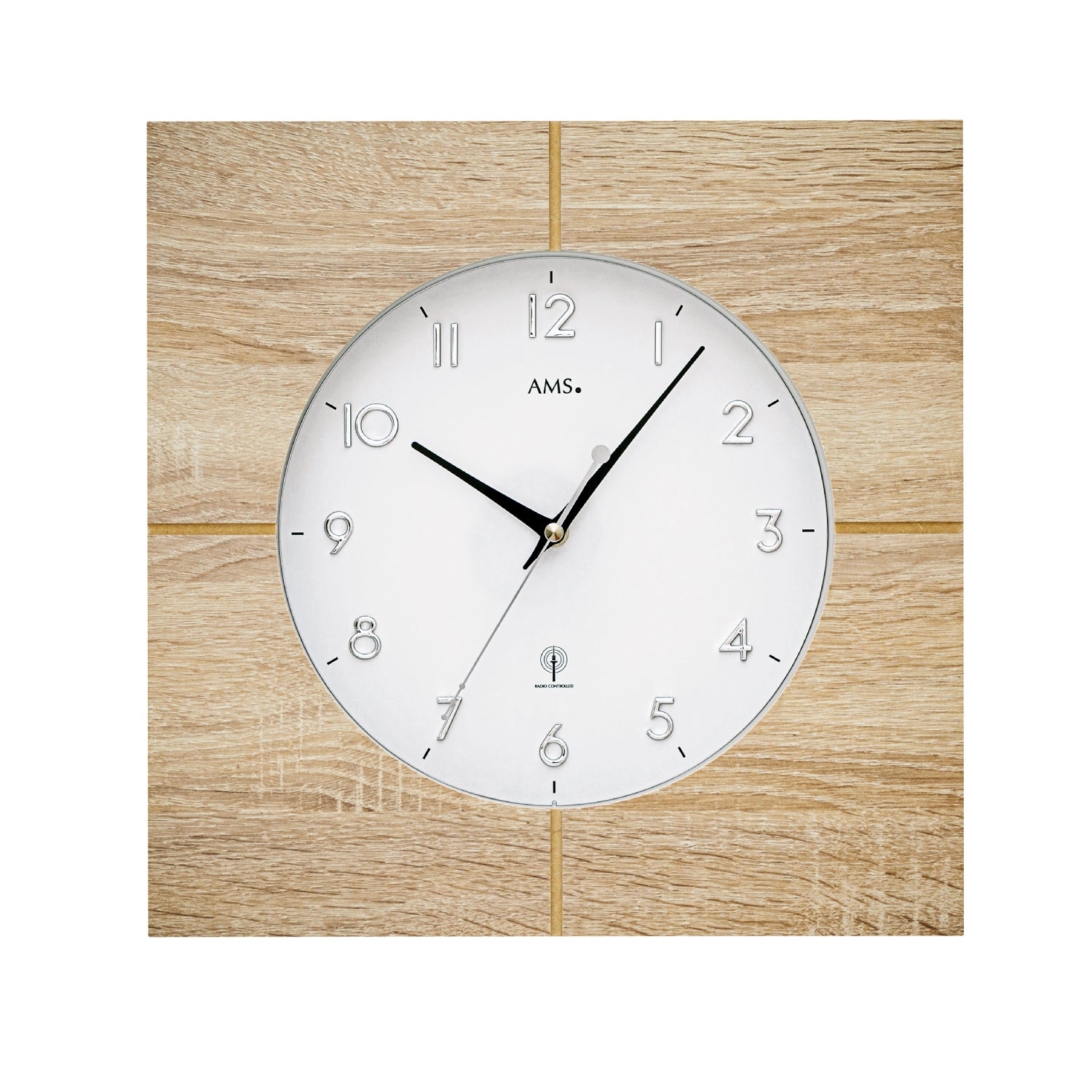 Wanduhr mit rundem Holzrahmen in Sonoma-Eiche, weißem Zifferblatt und Mineralglas