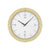 Runde Wanduhr mit hellem Holzrahmen, weißem Ziffernblatt und schwarzen Zeigern, Mineralglas