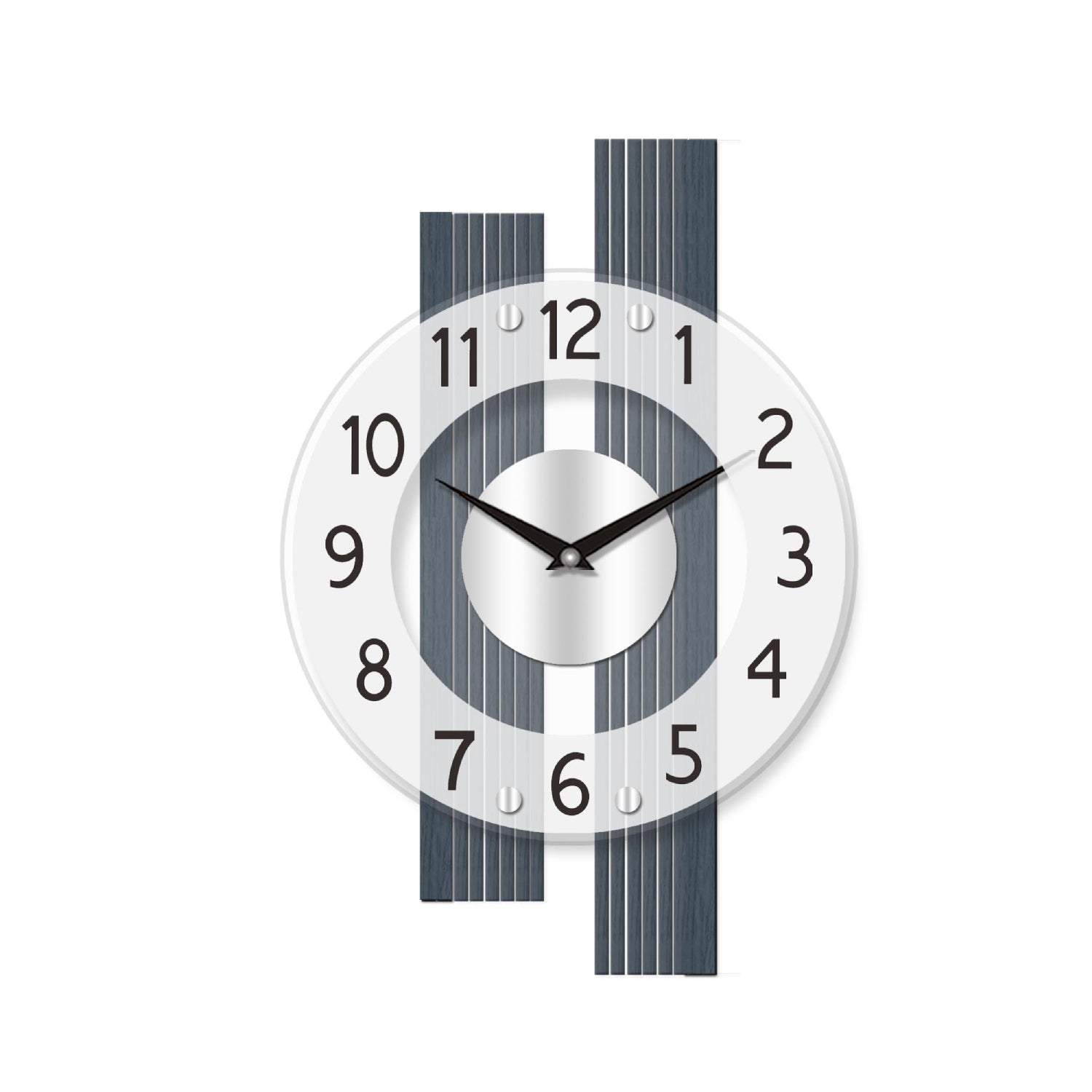 Wanduhr mit rundem Zifferblatt, anthrazitfarbenen Streifen und Zeigern