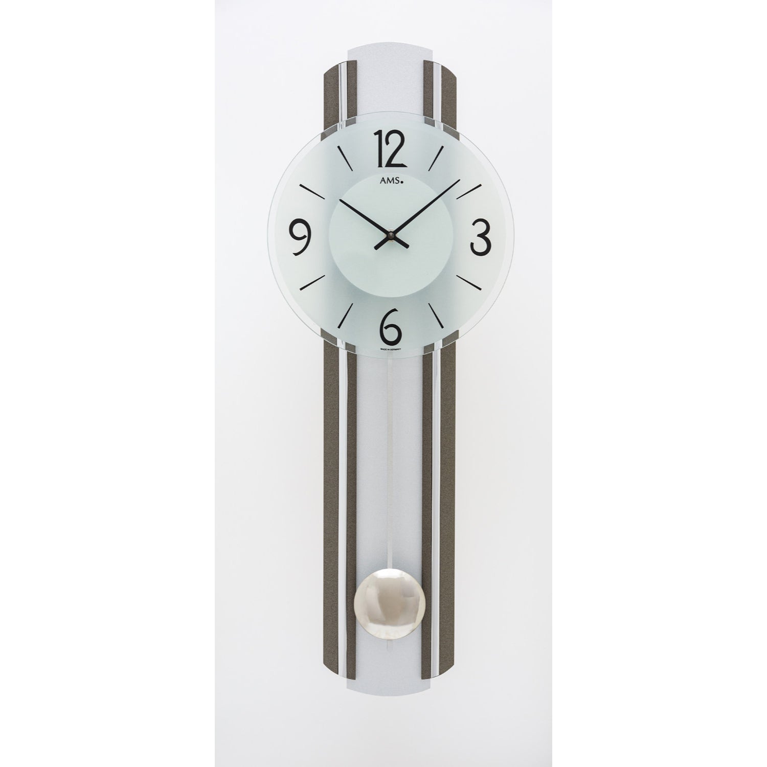 AMS W7230 Wanduhr Anthrazit/Silber • Quarz-Pendelwerk • Holzgehäuse