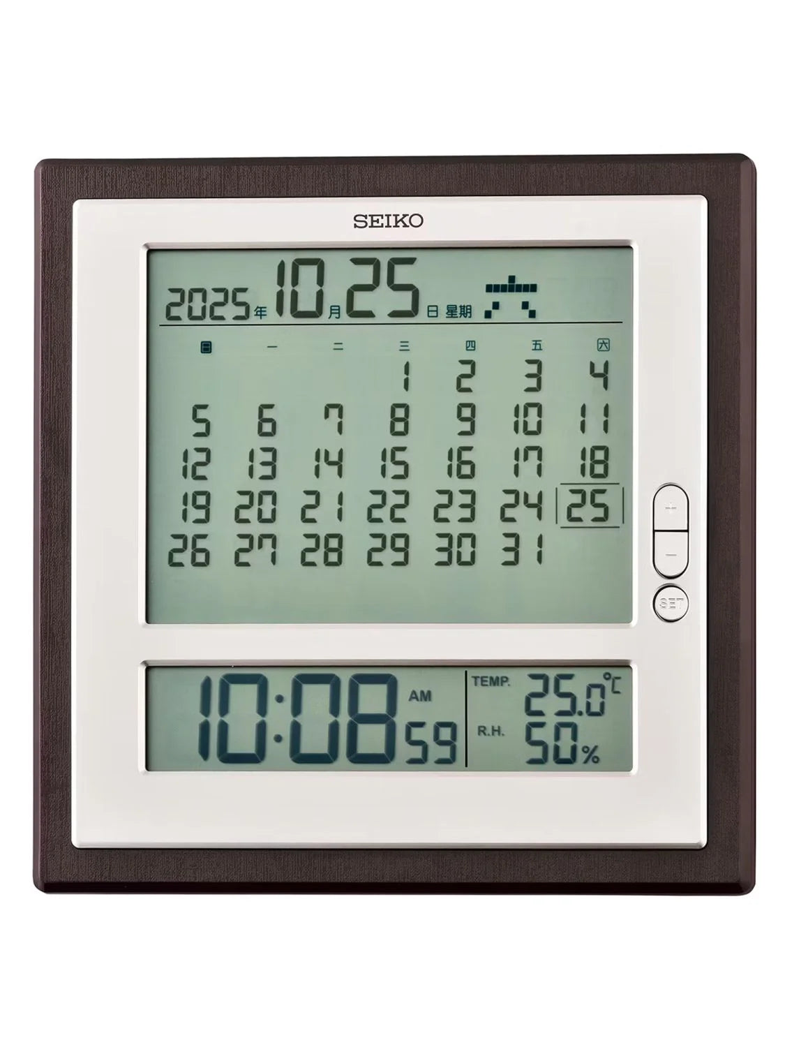 Seiko QHL100B Wanduhr Braun • Holzmaserung-Design • Analoges Quarzwerk
