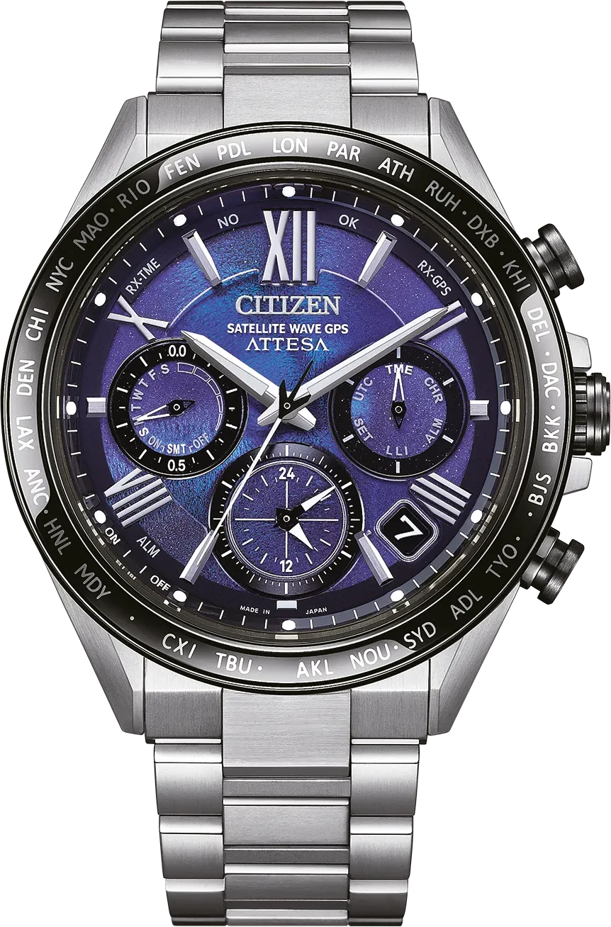 Herrenarmbanduhr mit blauem Zifferblatt, Chronographen-Subdials und silbernem Edelstahlarmband