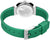Damenuhr mit grünem Armband, Stiftschnalle und sichtbaren Einstelllöchern