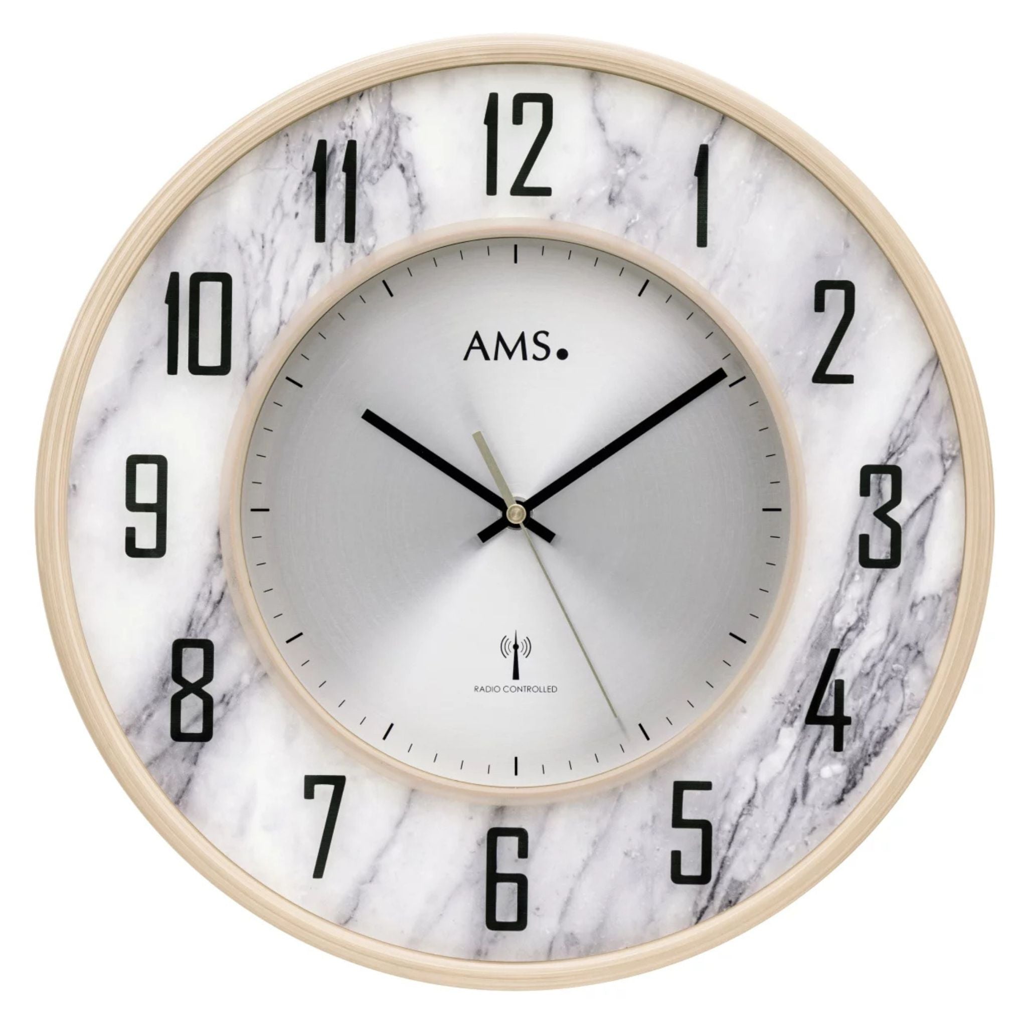 AMS Wall Clock 34 cm Ø Plastic • Radio-Controlled • Marble Look