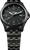 Herrenarmbanduhr mit schwarzem Zifferblatt, grünen Leuchtmarkierungen und Metallband.
