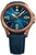 Bronzefarbene Herrenuhr mit blauem Zifferblatt, Lederarmband und Automatik-Anzeige