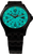 Herrenuhr mit türkisfarbenem Zifferblatt, Leuchtzahlen, schwarzem Metallarmband