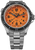 Herrenarmbanduhr mit orangefarbenem Zifferblatt, schwarzer Lünette und Edelstahlband