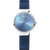 Damenuhr mit blauem Zifferblatt, silbernem Gehäuse und blauem Milanaise-Armband
