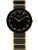 Damenarmbanduhr mit goldfarbenem Armband und schwarzem Zifferblatt, minimalen Indexen
