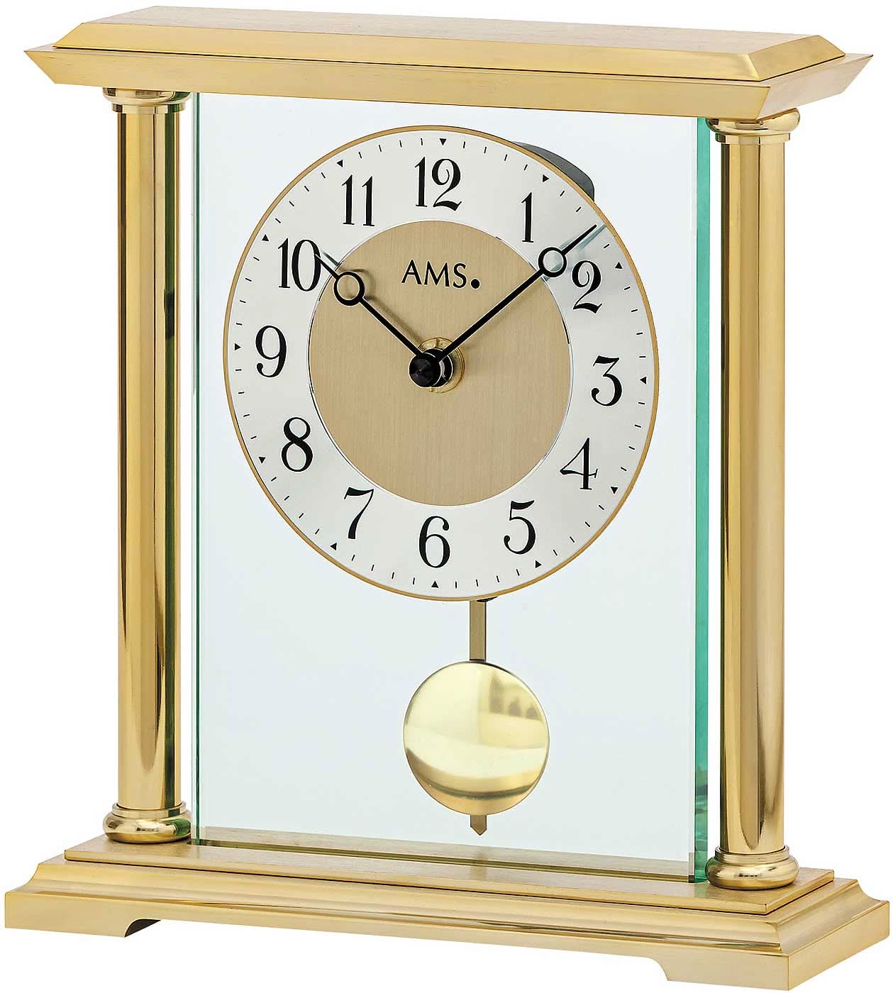 AMS Tischuhr 22x20x6 cm Chrom, Glas • Made in Germany • Quarzwerk • Mit Pendel