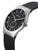 Herrenuhr mit schwarzem Zifferblatt, silbernem Gehäuse und schwarzem Lederarmband