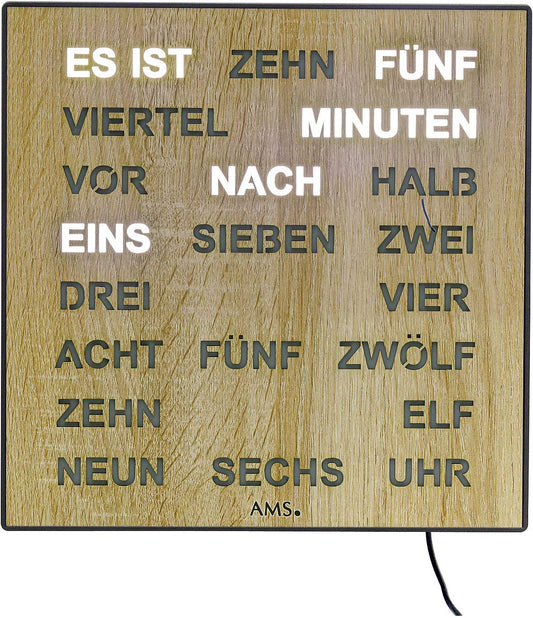 digitale Wortuhr Deutsch LED-Anzeige 28 x 28 cm - AMS Modell: 1237