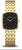 Damenuhr mit goldfarbenem Edelstahl-Gliederarmband und schwarzem Zifferblatt, eckige Form