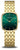 Damenuhr mit grünem Zifferblatt und goldfarbenem Metallarmband, eckig-ovales Gehäuse