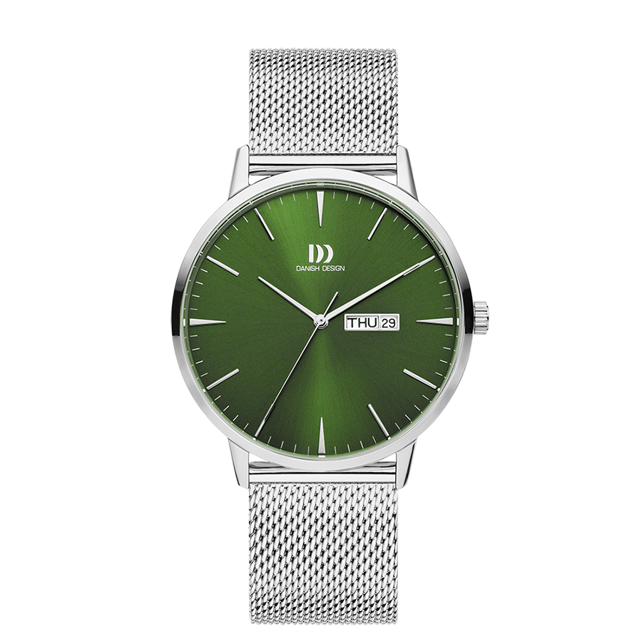 Danish Design Akilia IQ77Q1267 Herrenuhr Grün • Grünes Sunburst-Zifferblatt • Tag/Datum-Anzeige