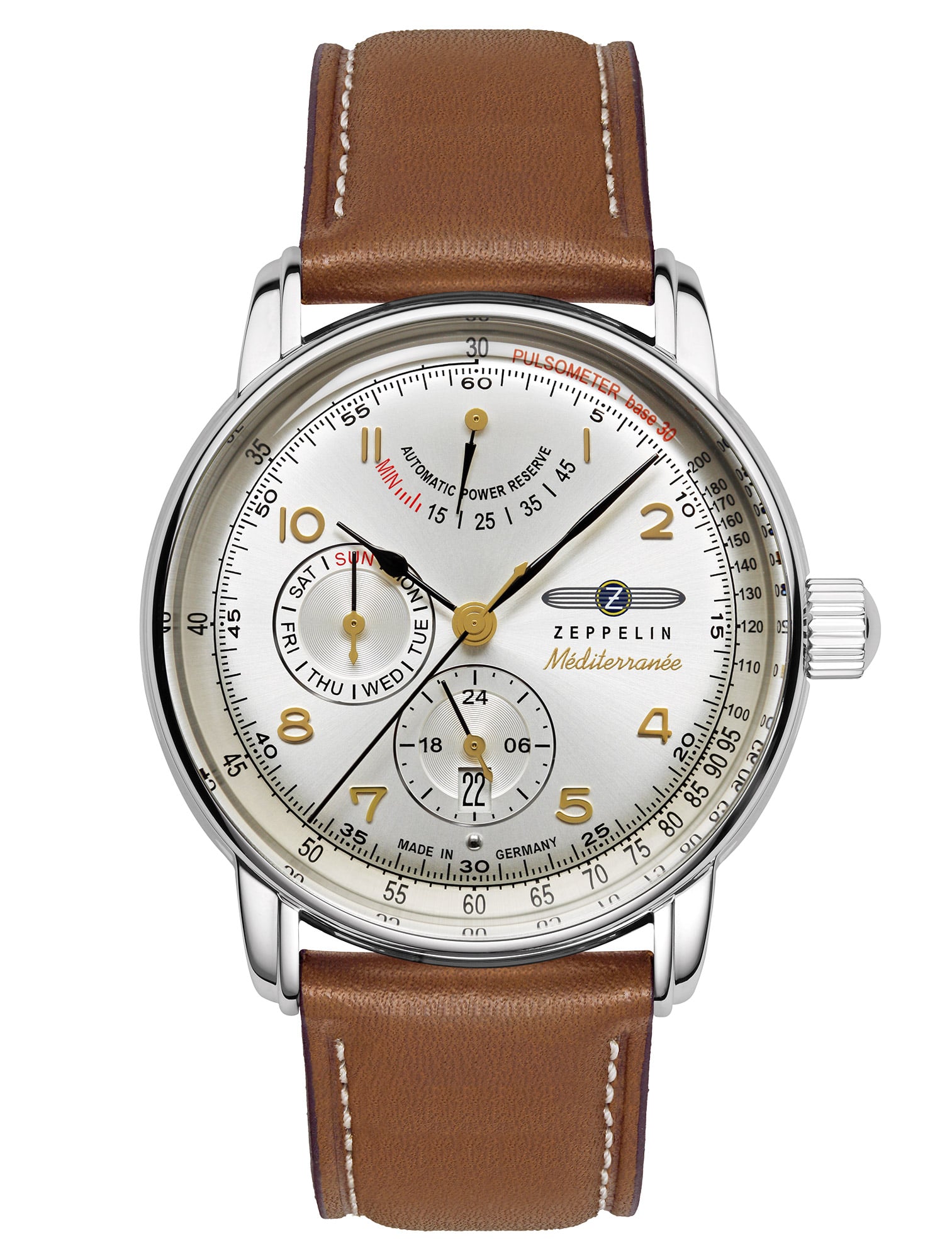 Zeppelin Méditerranée 9690-1 Herren Automatikuhr Braun • Gangreserveanzeige • Miyota Automatikwerk