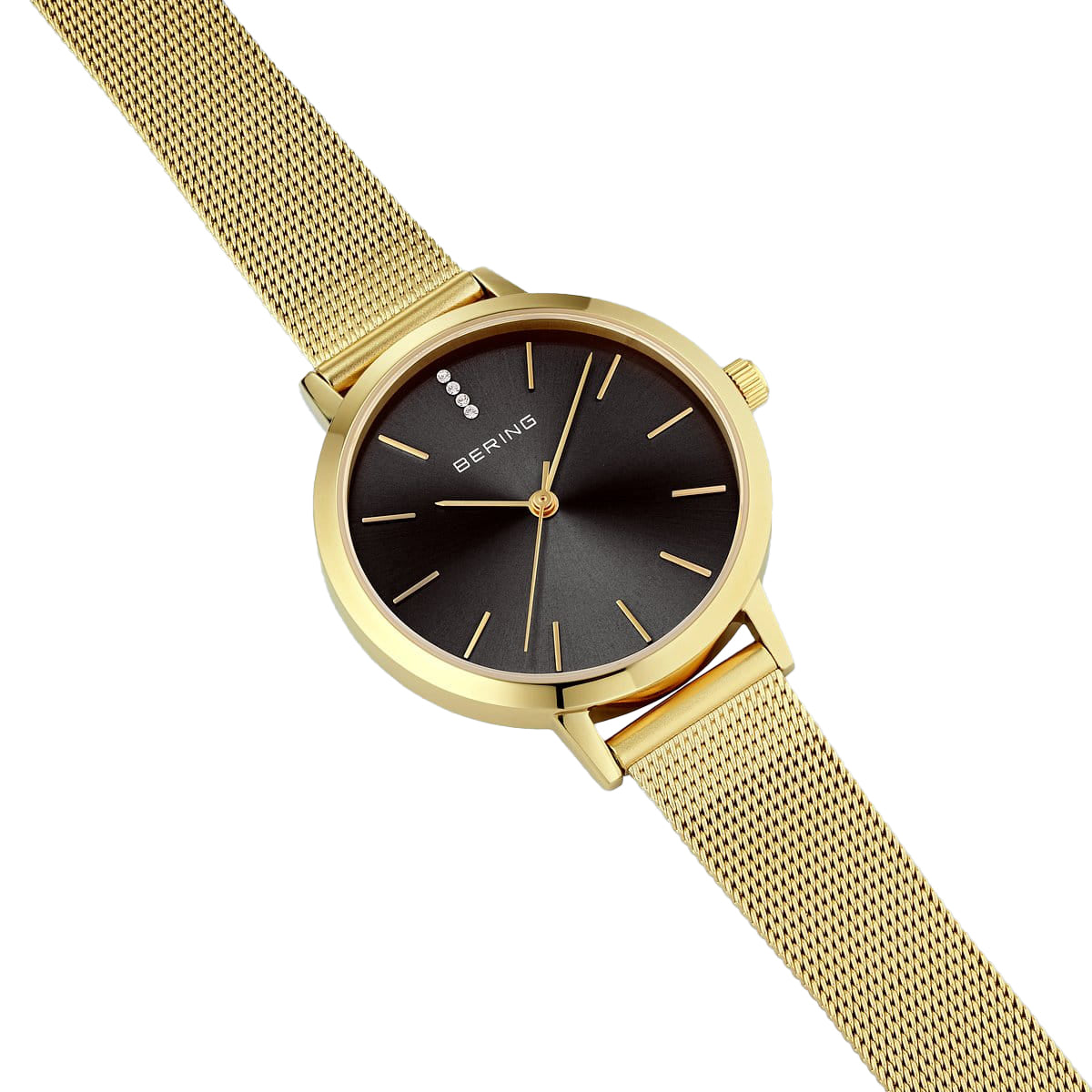 Damenuhr aus Edelstahl goldfarben mit Milanaiseband, Bering Modell: 13434-332