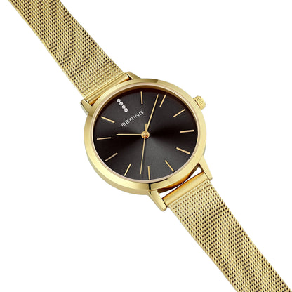 Damenuhr aus Edelstahl goldfarben mit Milanaiseband, Bering Modell: 13434-332