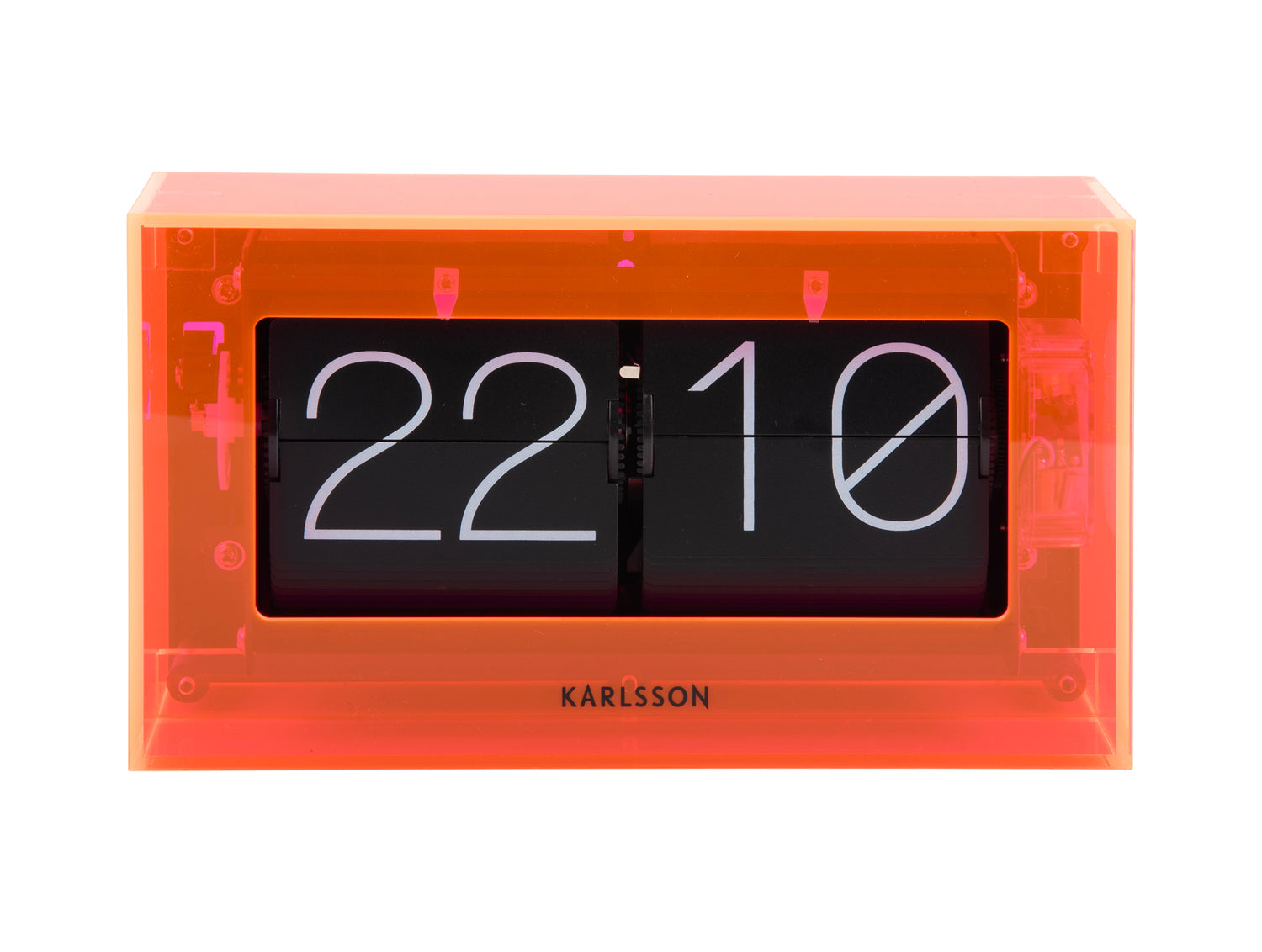 Karlsson Boxed Flip KA5976OR Tischuhr Neonorange • Klappzahlen-Design • Acrylgehäuse