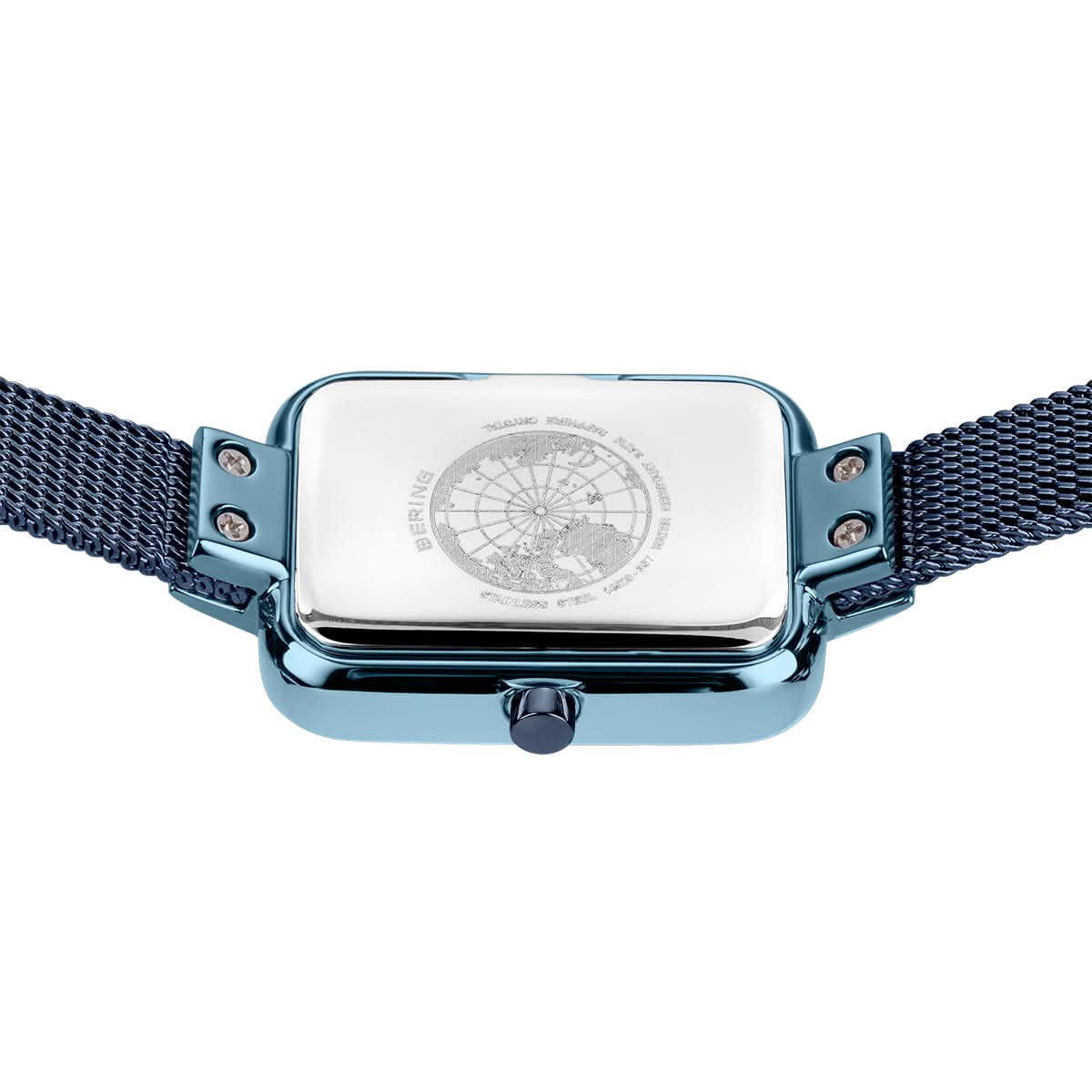 Bering Petite Square 14520-398 Damenuhr • Kratzfestes Saphirglas • Blaues Milanaise-Armband